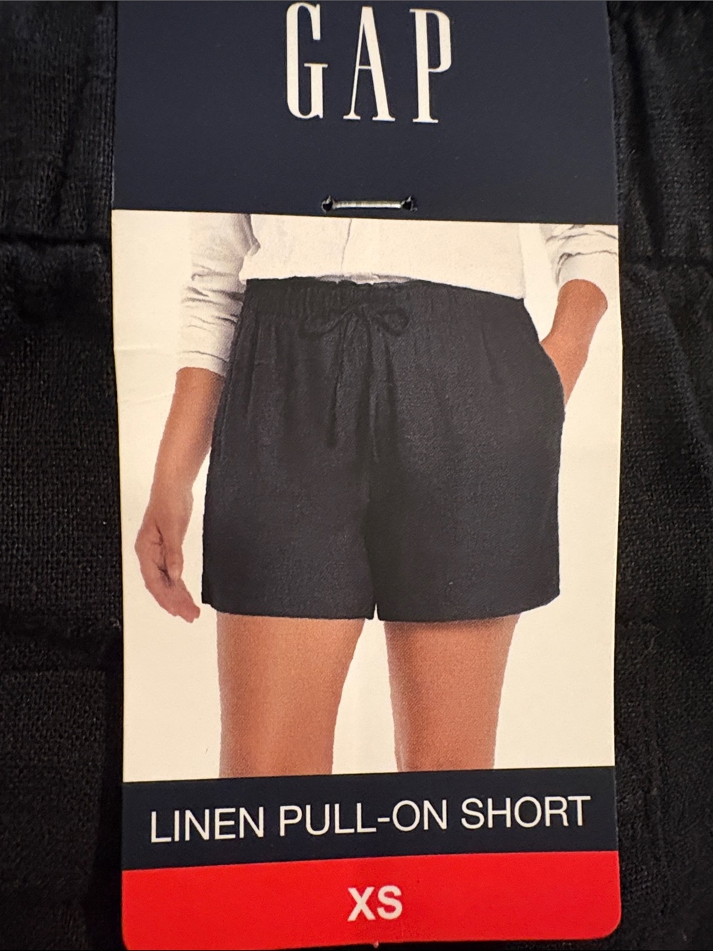 GAP Black Elastic-Waist Linen-Blend Athletic Shorts